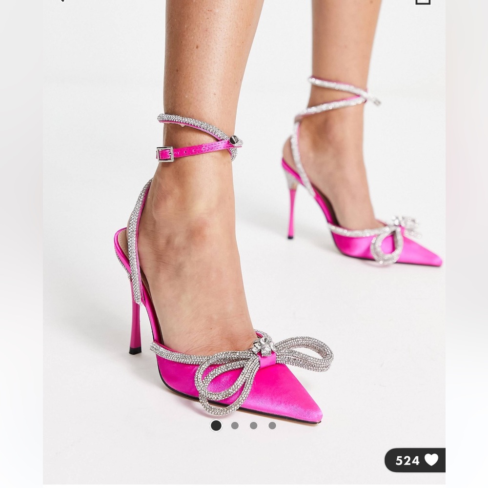 Exclusive Midnight heeled shoes with rhinestone bow detail in shocking pink